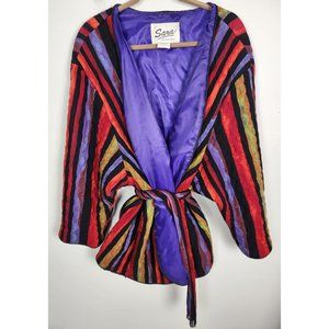 Vtg. Sara Winnsboro, TX Women's Sz. 3X Quilted Belted Multicolor Stripe Cardigan